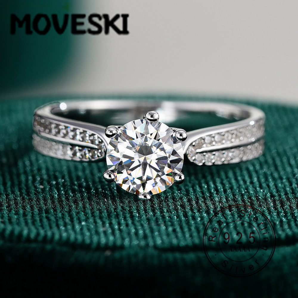 Moissanite Engagement Ring 2 Carat D Vvs1 - 럭셔리 925 실버 0.5/1/2/3캐럿 라운드 모이사나이트