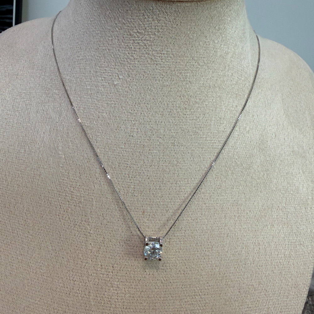 Moissanite Pendant Necklace Solitaire - 둥근 컷의 1캐럿 모이사나이트 펜던트 목걸이,