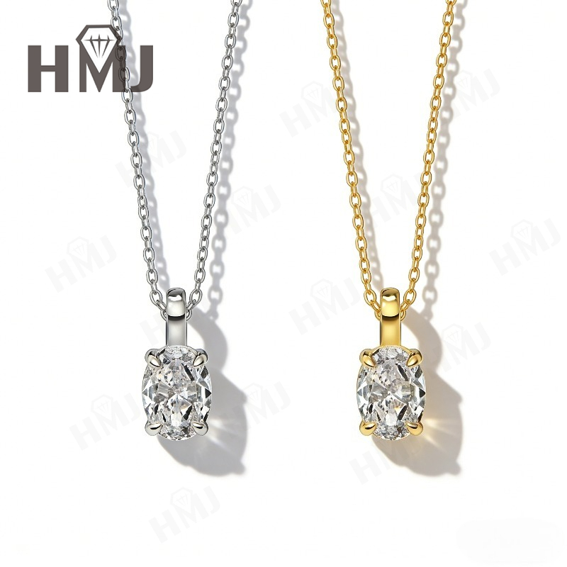 Moissanite Pendant Necklace Solitaire - 1캐럿/1.5캐럿/2캐럿/3캐럿 오벌 컷 모이사나이트 목걸이 D