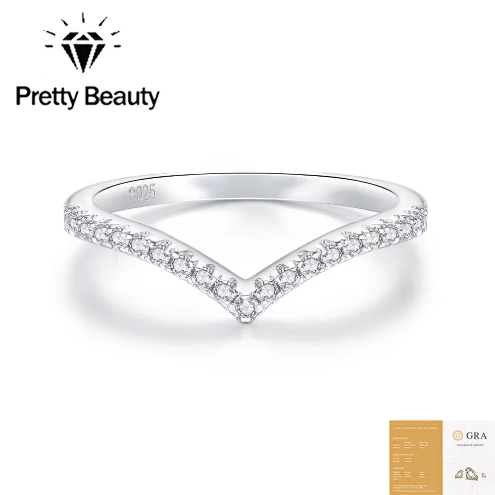 Moissanite Eternity Band Ring Stackable - 프리티 뷰티 모이사나이트 쉐브론 링 925
