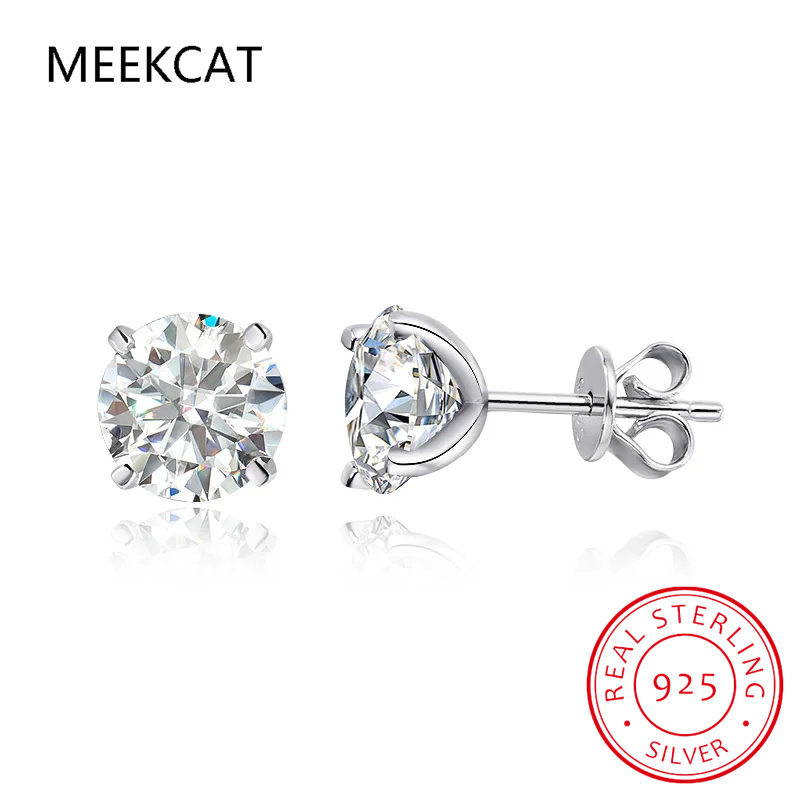 Moissanite Stud Earrings Round Cut 1Ct - D 컬러 1CT Moissanite 스터드 귀걸이