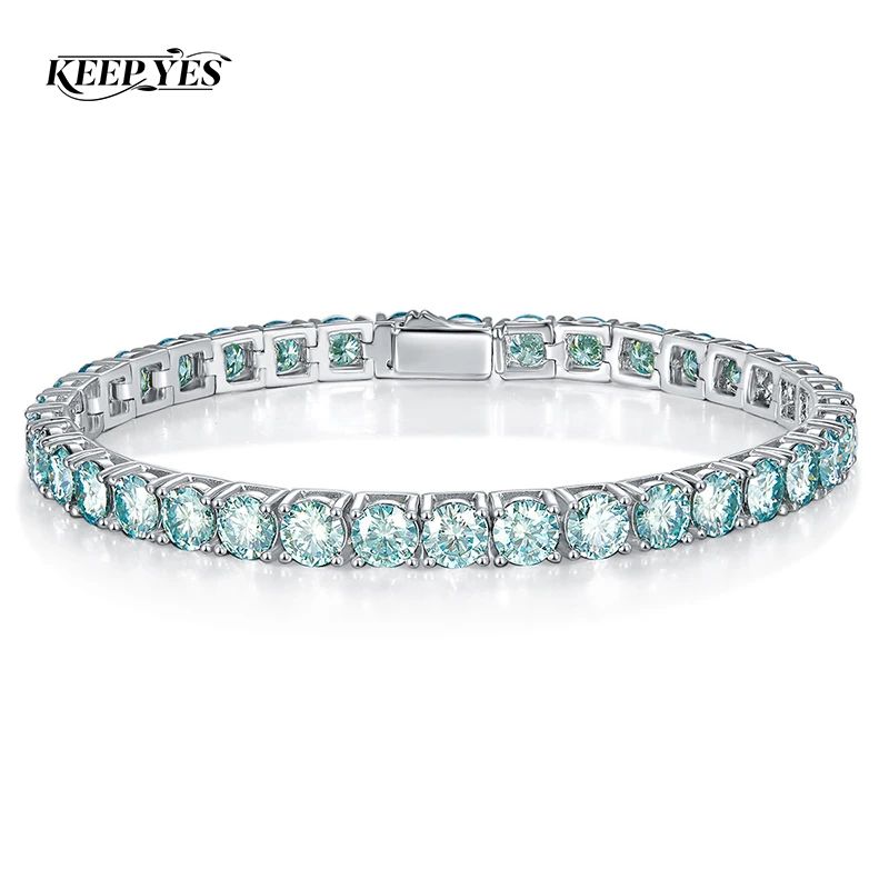 Moissanite Tennis Bracelet 925 Sterling - KEEP YES 4mm/5mm 블루 그린 모이사나이트