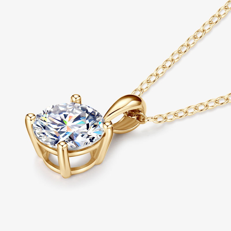 Moissanite Pendant Necklace Solitaire - IOGOU 14K 솔리드 골드 목걸이 여성을위한