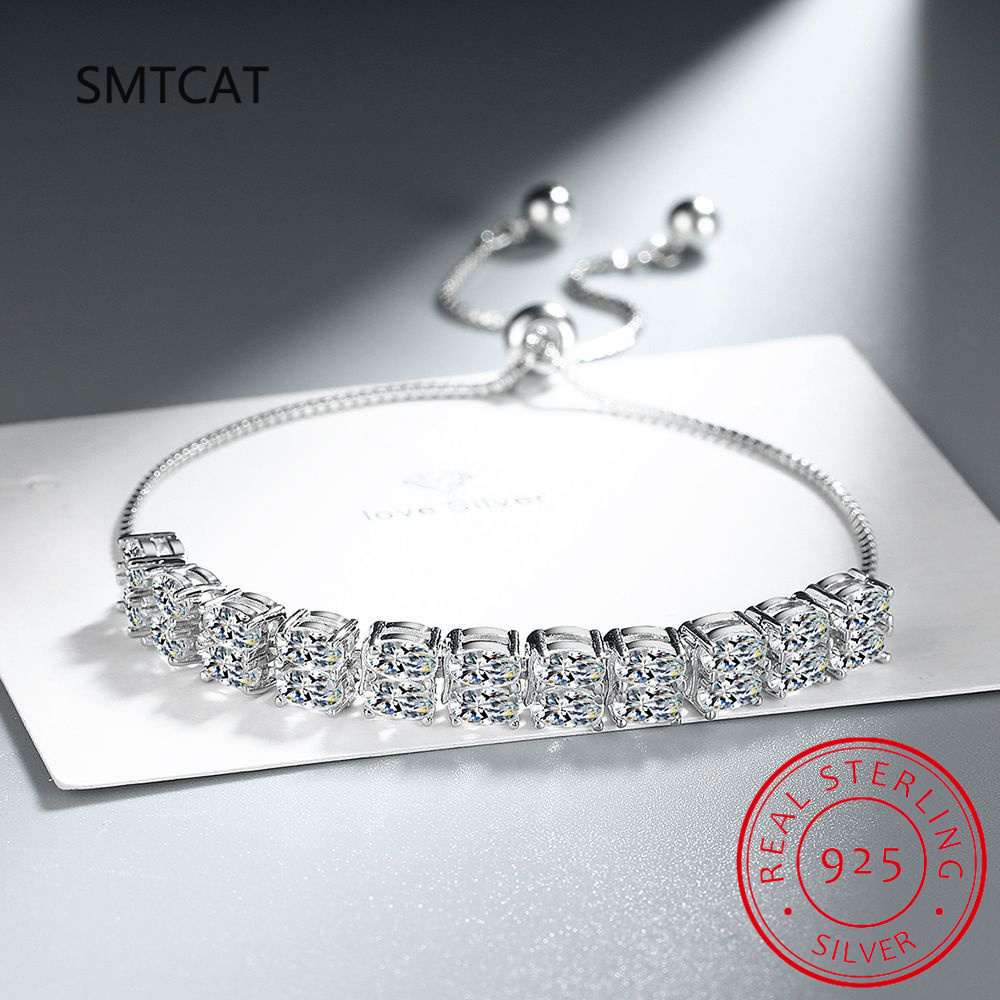 Moissanite Tennis Bracelet 925 Sterling - 여성용 조정 가능한 다이아몬드 팔찌, 모이사나이트