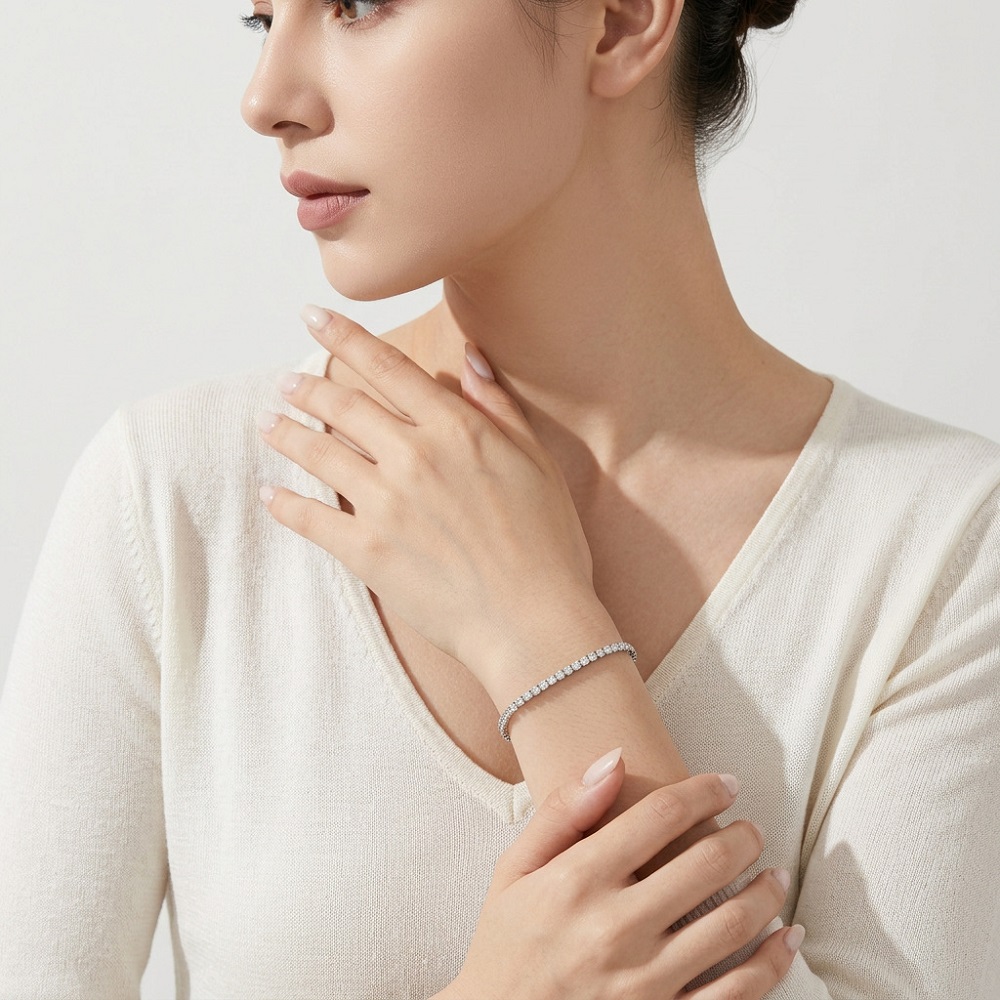 Moissanite Tennis Bracelet 925 Sterling - Apaison 싱글 로우 3mm 모이사나이트 여성용