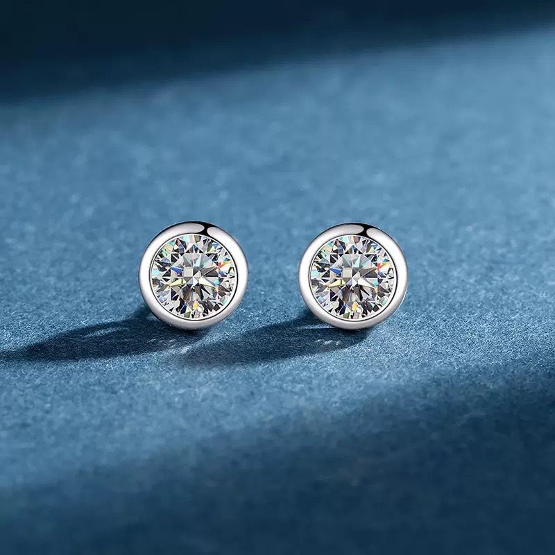 Moissanite Stud Earrings Round Cut 1Ct - 여성을 위한 1캐럿 모이사나이트 스터드 귀걸이,