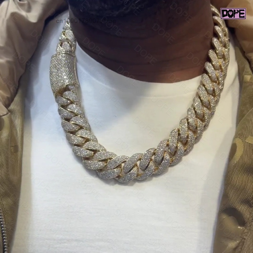 Moissanite Cuban Link Chain Iced Out - 모이사나이트 힙합 체인 20mm 925 스털링