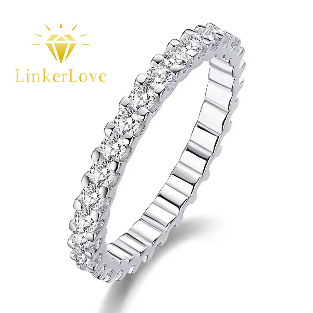 Moissanite Eternity Band Ring Stackable - LinkerLove 모이사나이트 풀 이터니티 웨딩 밴드