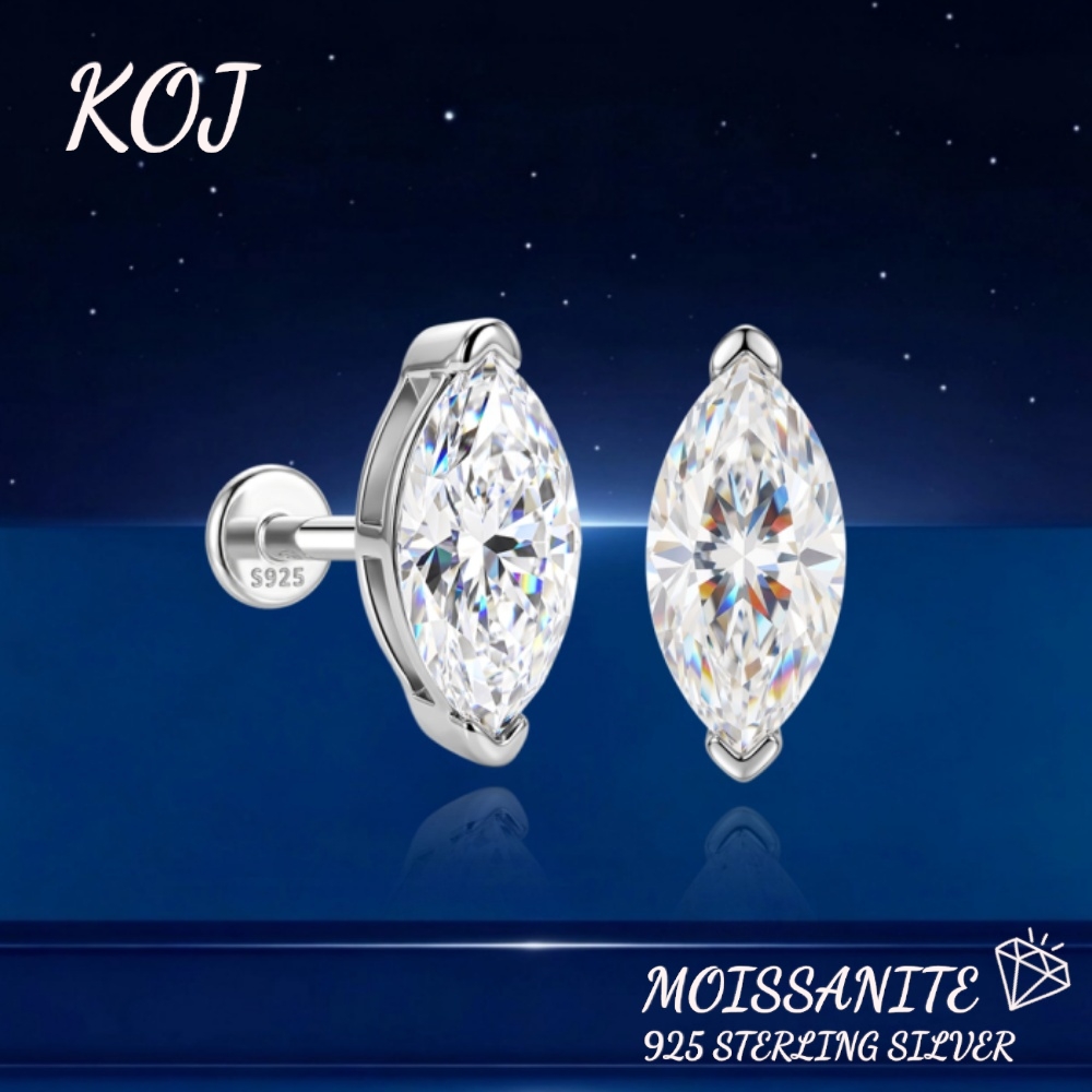 Moissanite Stud Earrings Round Cut 1Ct - KOJ 1개, S925 실버, 마퀴즈 컷
