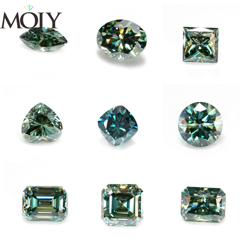 Gra Certificate Loose Moissanite Stone - MOJY 타원형, 배, 하트 모양 녹색