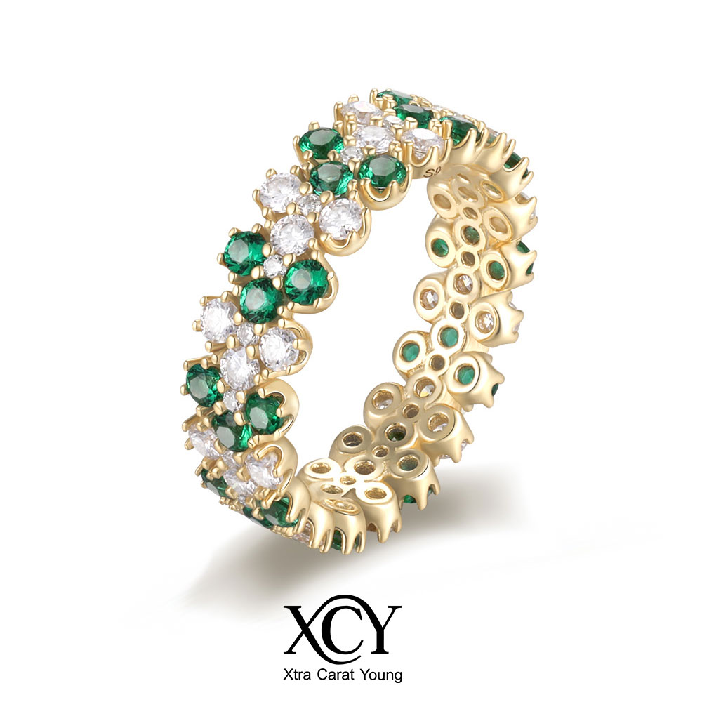 Moissanite Eternity Band Ring Stackable - XCY 14k 금도금 랩 에메랄드 &
