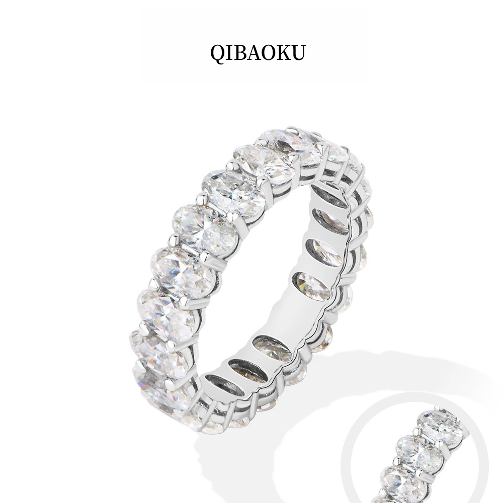 Moissanite Eternity Band Ring Stackable - QIBAOKU 3*5mm 타원형 풀 모이사나이트 이터니티