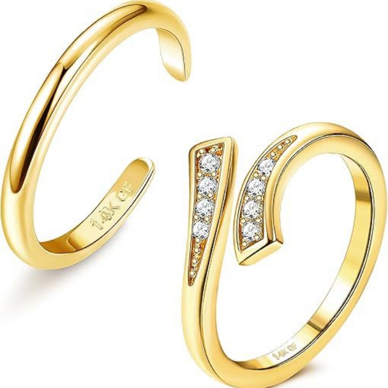 Lab Grown Diamond Ring 14K Gold - 여성용 14K 금도금 조절 가능 지르콘
