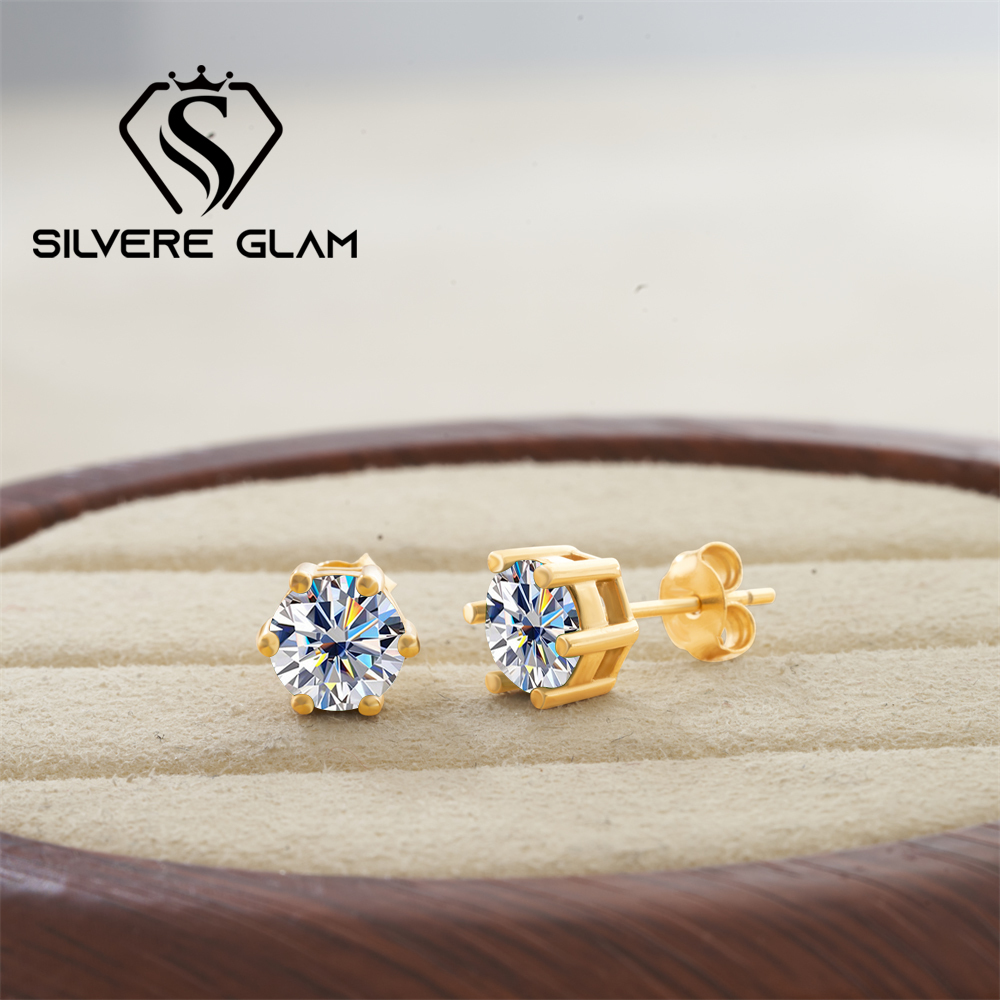 Moissanite Stud Earrings Round Cut 1Ct - Moissanite 스터드 귀걸이 925 스털링 실버