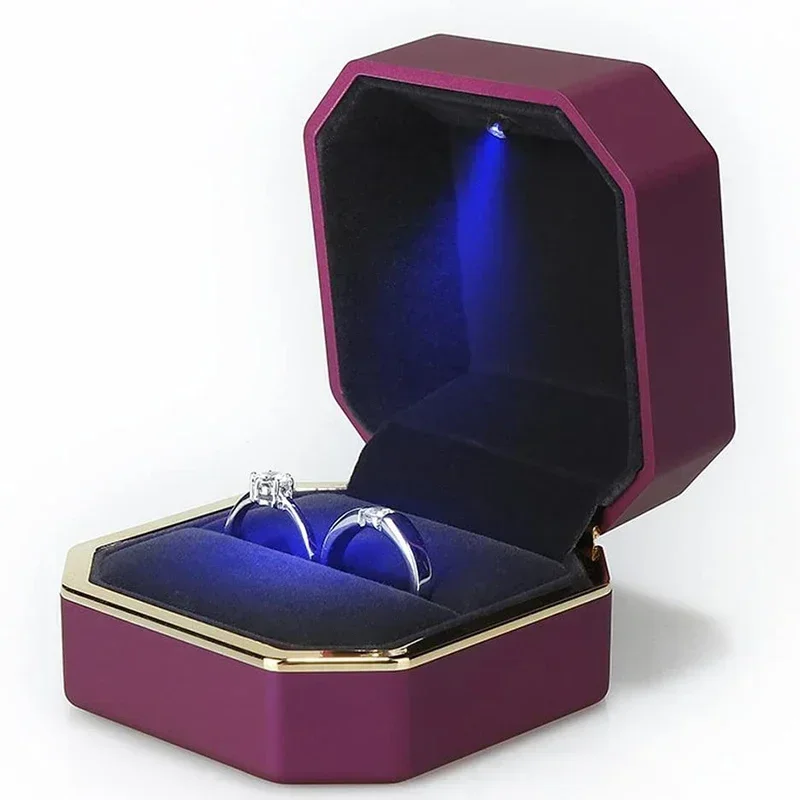 Velvet Ring Box Led Light Proposal - 1개입 고급 반지 상자 사각 벨벳