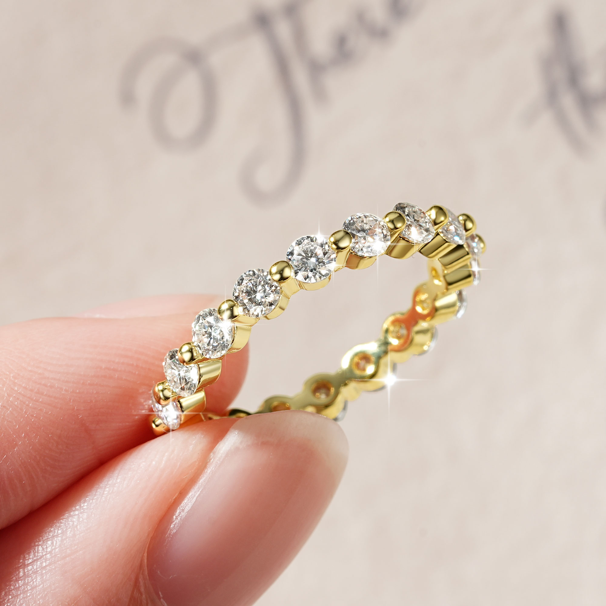 Moissanite Eternity Band Ring Stackable - Abestecom D 컬러 14K 골드 필드