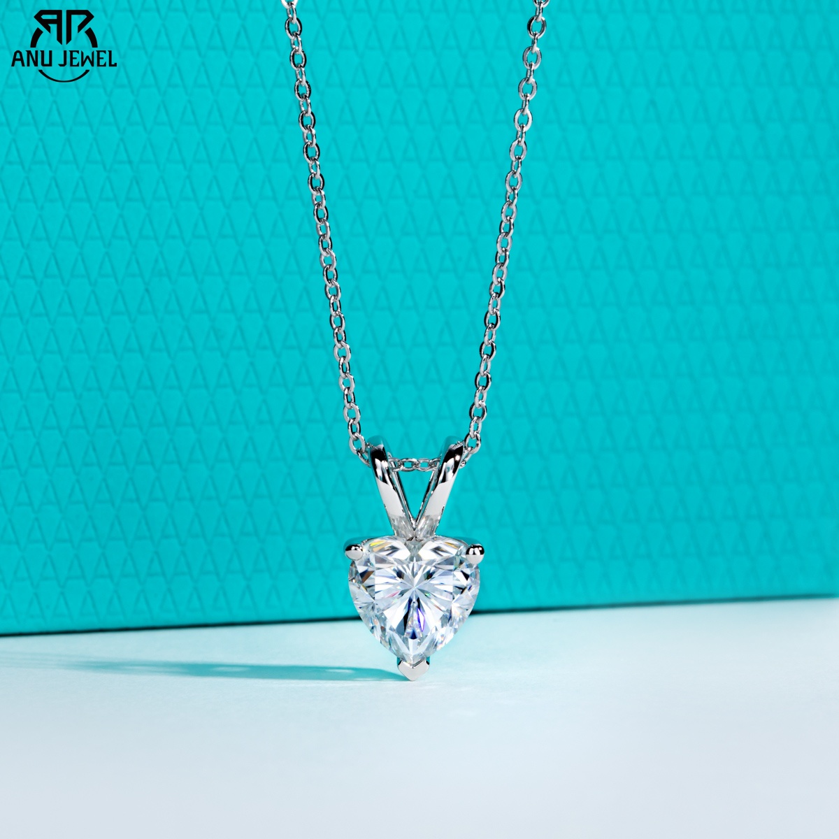 Moissanite Pendant Necklace Solitaire - AnuJewel 2ct/3ct/4ct/5ct D 컬러 하트 컷