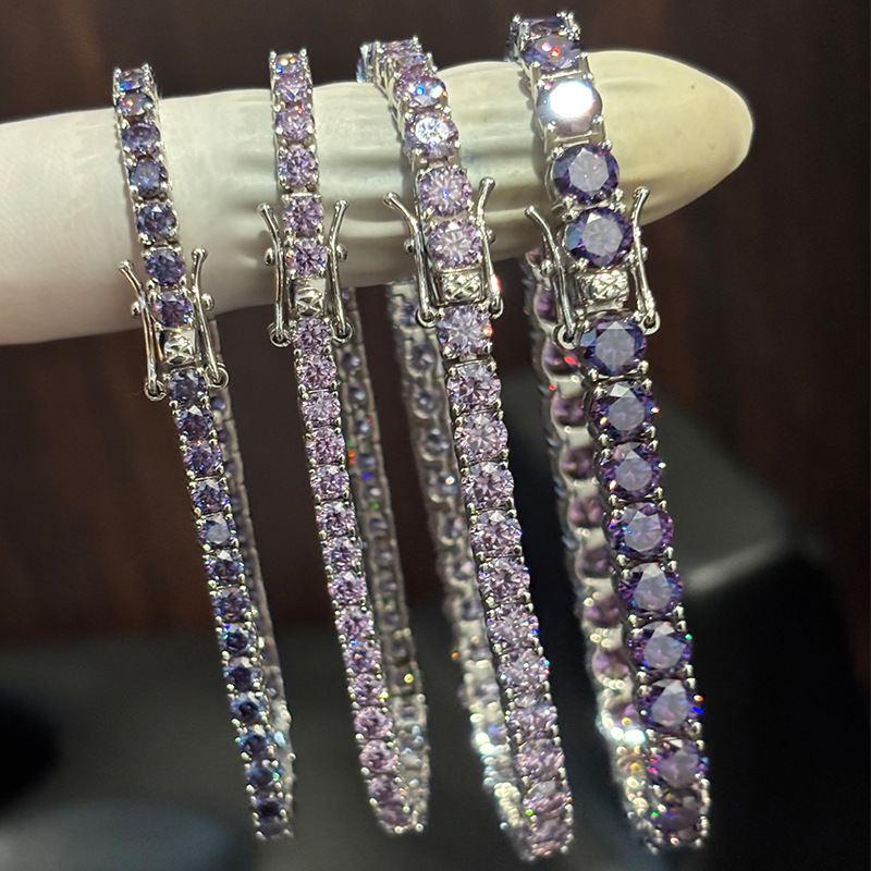 Moissanite Tennis Bracelet 925 Sterling - D VVS 오리지널 퍼플 모이사나이트 테니스