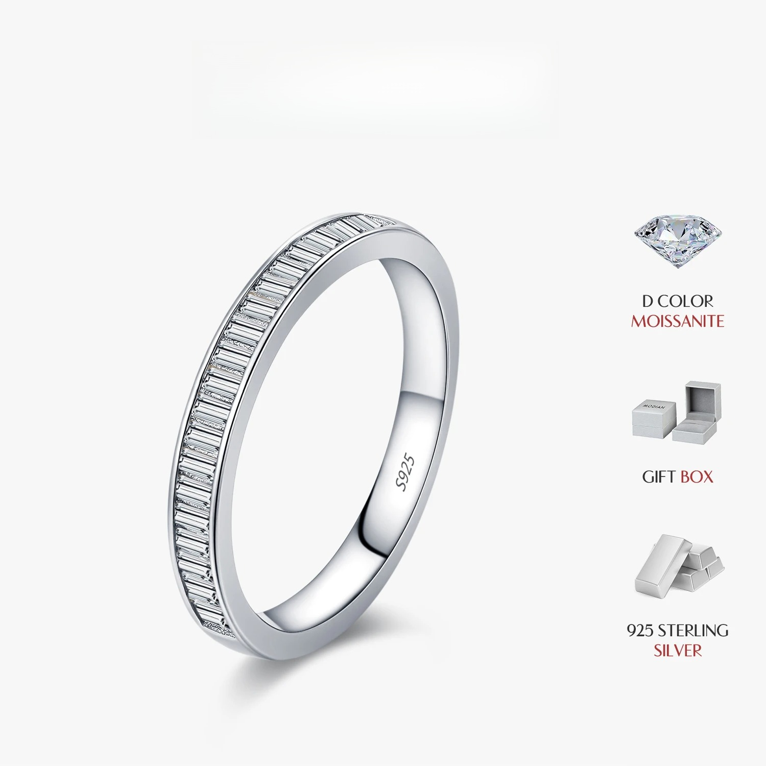 Moissanite Eternity Band Ring Stackable - QIBAOKU 눈부신 D 컬러 직사각형 모이사나이트