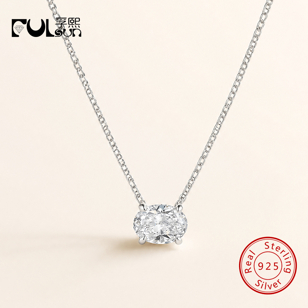 Moissanite Pendant Necklace Solitaire - 925 스털링 실버 소재의 타원형 컷