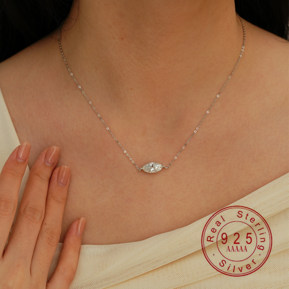 Moissanite Pendant Necklace Solitaire - 925 스털링 실버 마르퀴즈 컷 모이사나이트