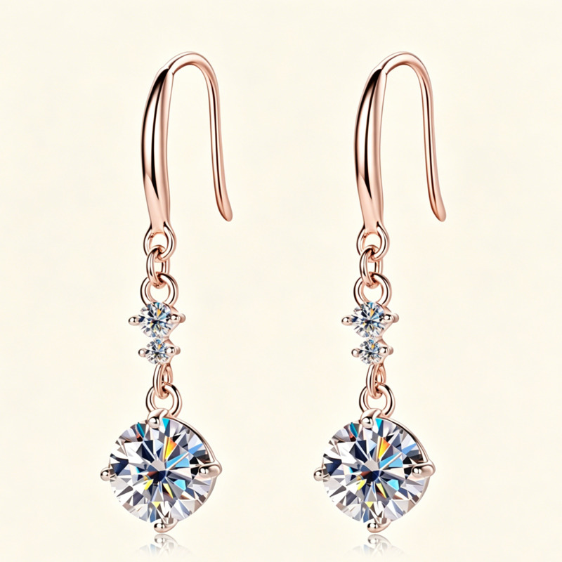 Moissanite Stud Earrings Round Cut 1Ct - 1캐럿 925 스털링 실버 드롭 귀걸이,