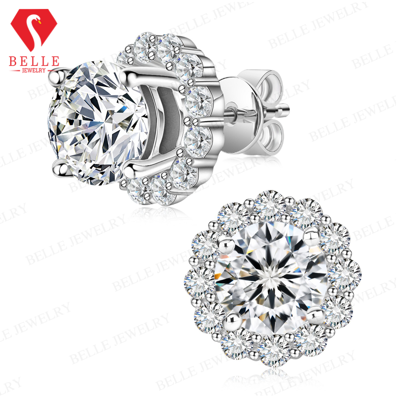 Moissanite Stud Earrings Round Cut 1Ct - S925 스털링 실버 클래식 브릴리언트 컷