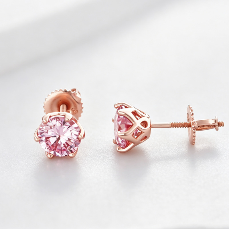 BR 1캐럿 핑크 모이사나이트 스터드 귀걸이, S925 - Moissanite Stud Earrings Round Cut 1Ct 리뷰 및 가격