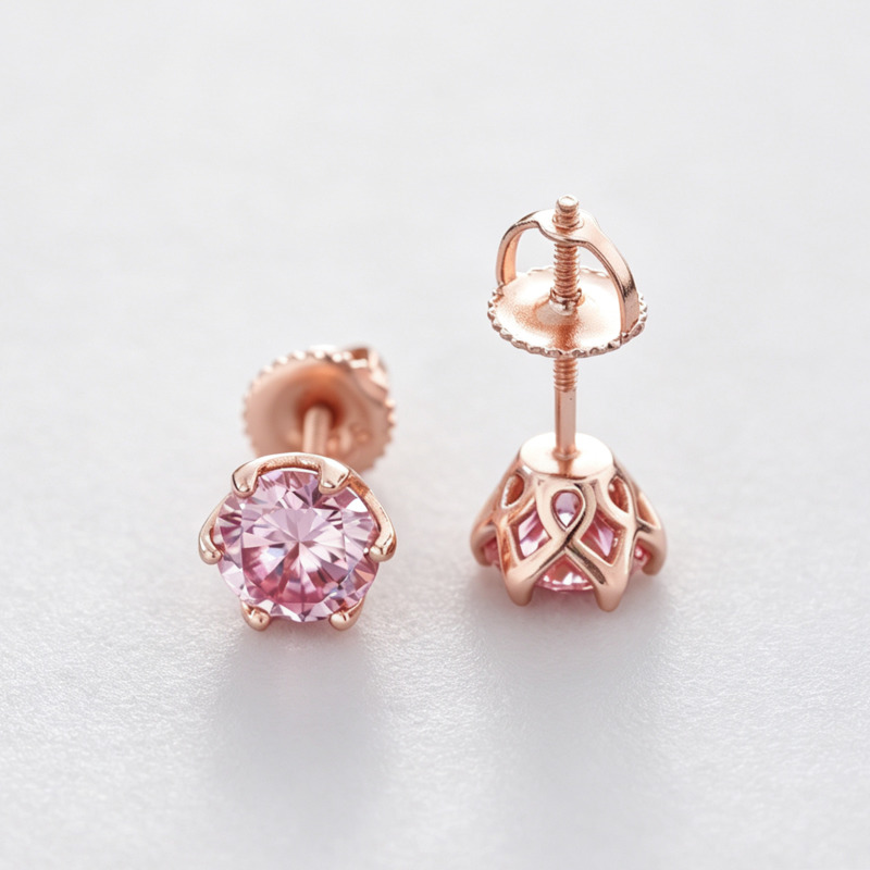 BR 1캐럿 핑크 모이사나이트 스터드 귀걸이, S925 - Moissanite Stud Earrings Round Cut 1Ct 리뷰 및 가격