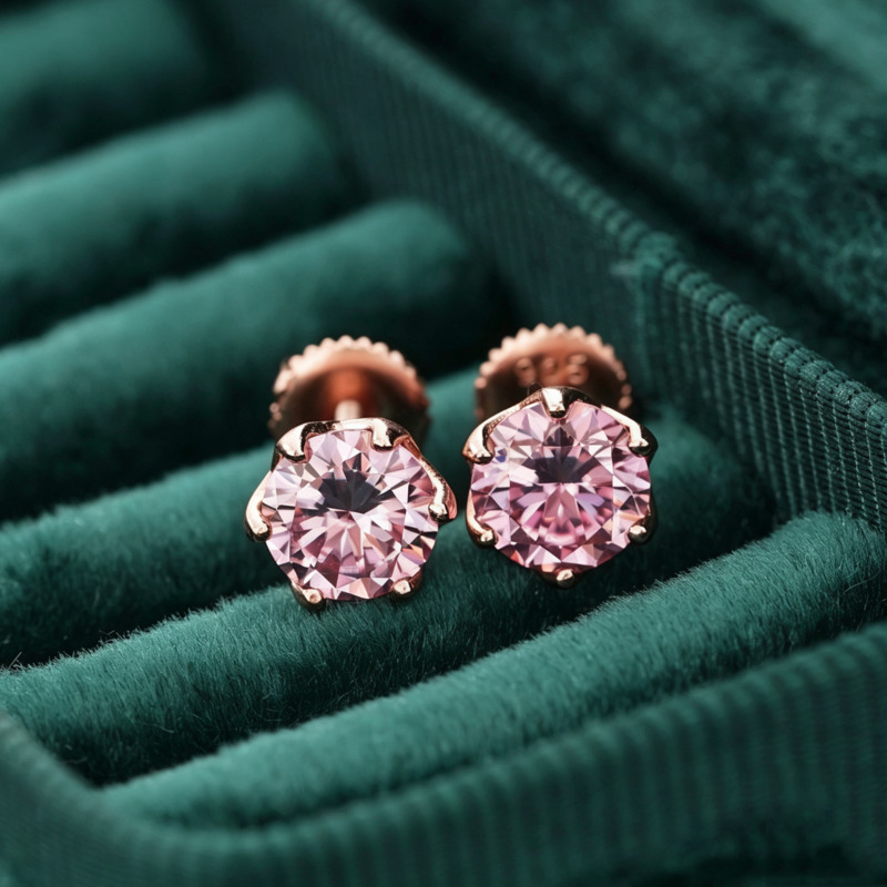 BR 1캐럿 핑크 모이사나이트 스터드 귀걸이, S925 - Moissanite Stud Earrings Round Cut 1Ct 리뷰 및 가격