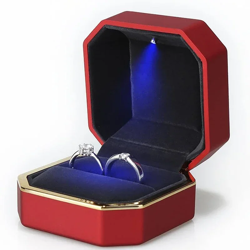 새로운 1개 고급 반지 상자 사각 벨벳 웨딩 반지 케이 - Velvet Ring Box Led Light Proposal 리뷰 및 가격