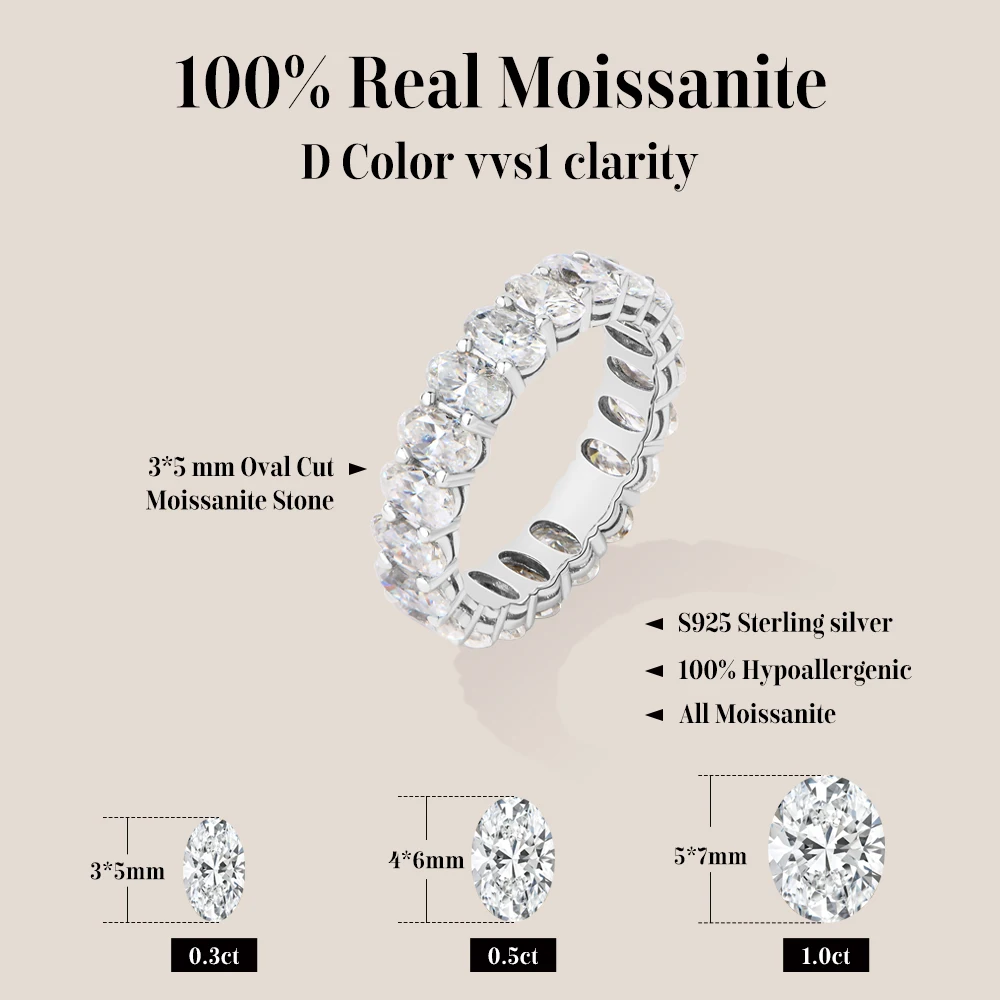 QIBAOKU 3*5mm 타원형 풀 모이사나이트 이터니 - Moissanite Eternity Band Ring Stackable 리뷰 및 가격