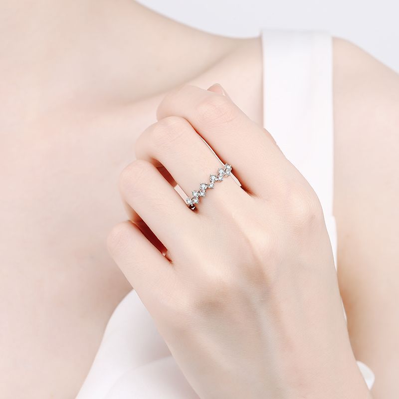 925 스털링 실버 모이사나이트 웨이브 하프 이터니티  - Moissanite Eternity Band Ring Stackable 리뷰 및 가격