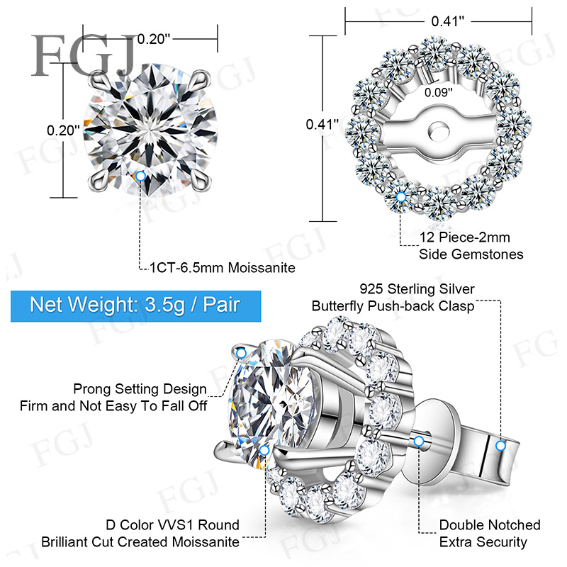 여성용 모이사나이트 다이아몬드 스터드 귀걸이 925 스 - Moissanite Stud Earrings Round Cut 1Ct 리뷰 및 가격