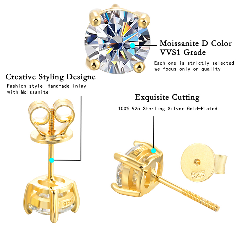 URBABY 여성용 모이사나이트 스터드 귀걸이, 18K - Moissanite Stud Earrings Round Cut 1Ct 리뷰 및 가격