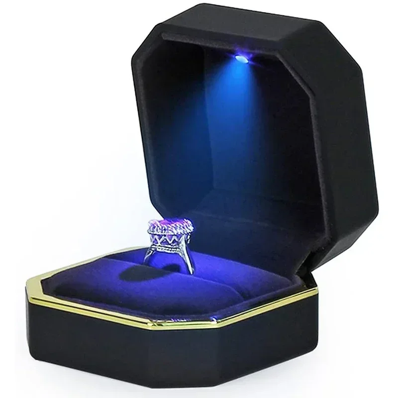 새로운 디자인의 더블 링 박스, 웨딩용 사각 벨벳 링  - Velvet Ring Box Led Light Proposal 리뷰 및 가격