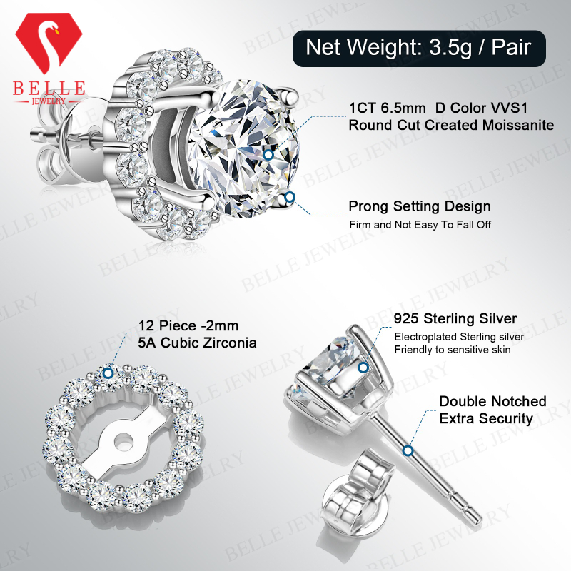 S925 스털링 실버 클래식 브릴리언트 컷 스터드 귀걸 - Moissanite Stud Earrings Round Cut 1Ct 리뷰 및 가격